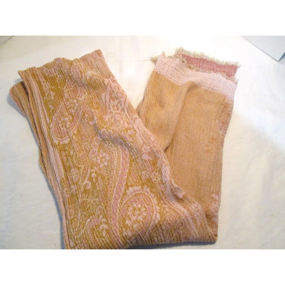 Soutach Wrap Oversized Scarf Shawl 72”X22” Pink Gold White 100% Cotton